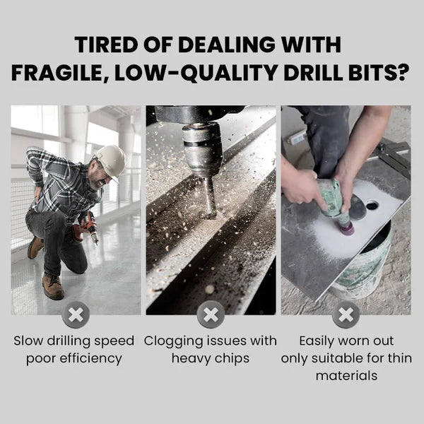 High-Strength 4-Flute Serrated Eccentric Drill Bit Kit - (Set of 13)