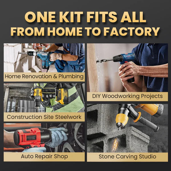 High-Strength 4-Flute Serrated Eccentric Drill Bit Kit - (Set of 13)