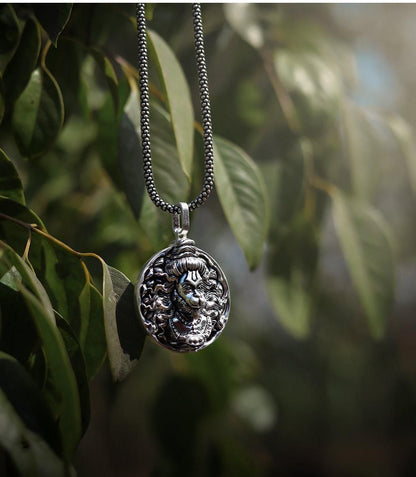 Oxidized Silver Hanuman Pendant