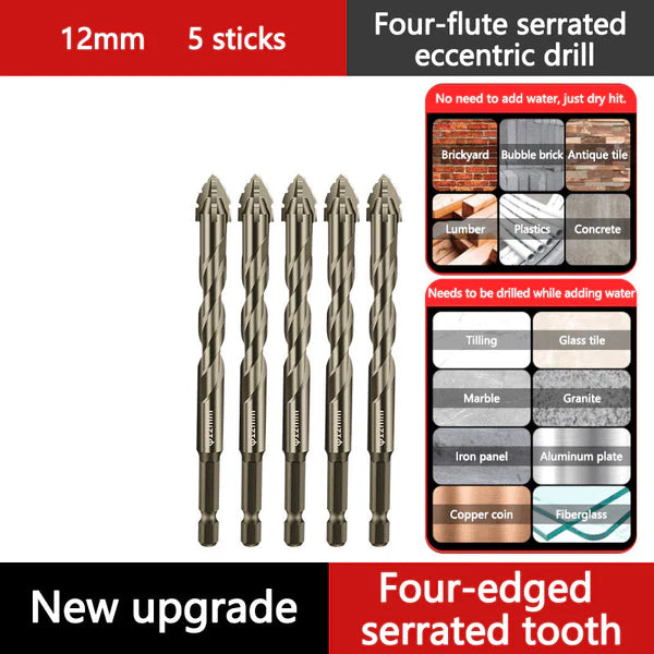 High-Strength 4-Flute Serrated Eccentric Drill Bit Kit - (Set of 13)